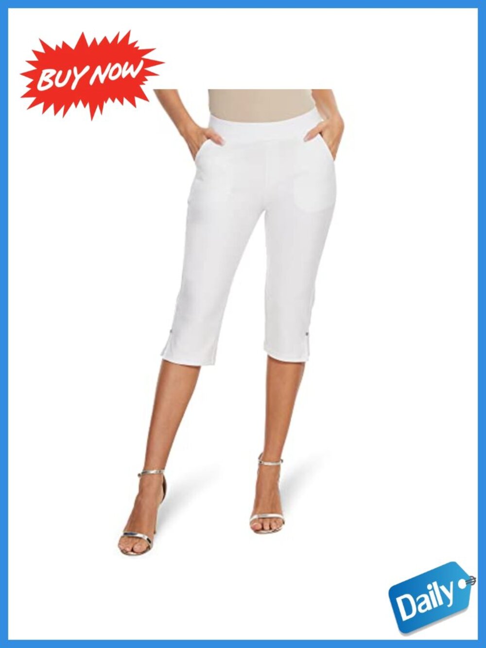 Women's Tummy Control Capri Leggings with Pockets Stretch Work Casual